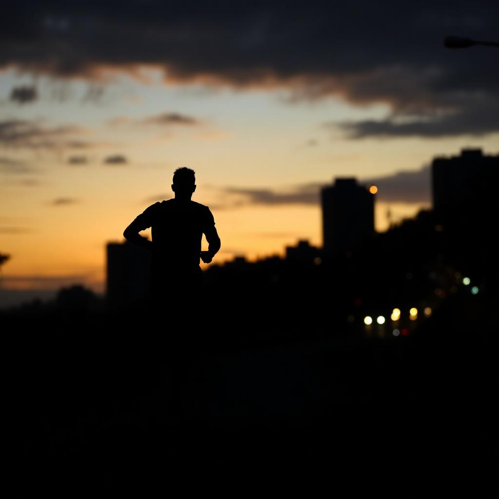 Silhueta de corredor em BH ao pôr do sol